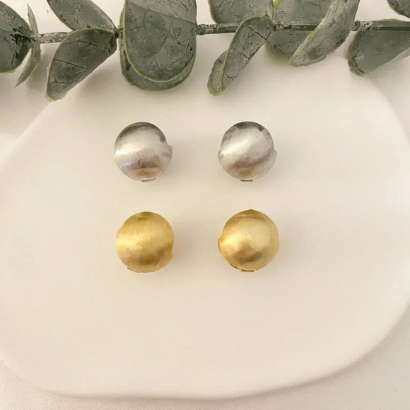 925 Sterling Silver Matte Ball Earrings Sphere Round Huggie Earrings - Picture 2 of 10